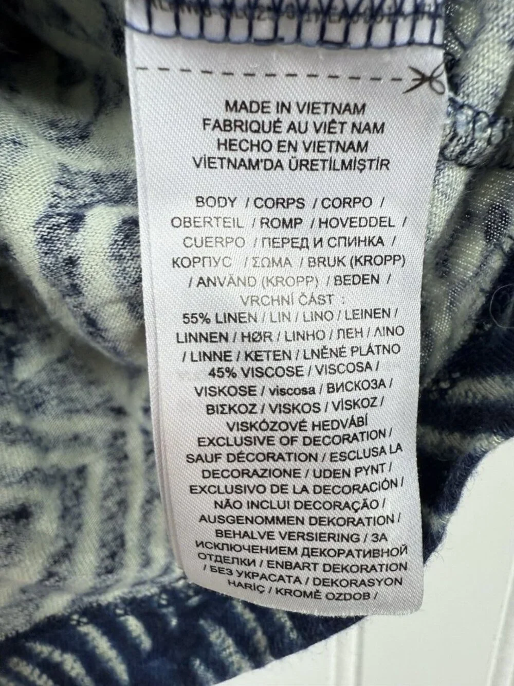 Lauren Ralph Lauren Linen Blend Tie Neck Flutter Sleeve Top Sz 1X Blue White - Picture 6 of 7